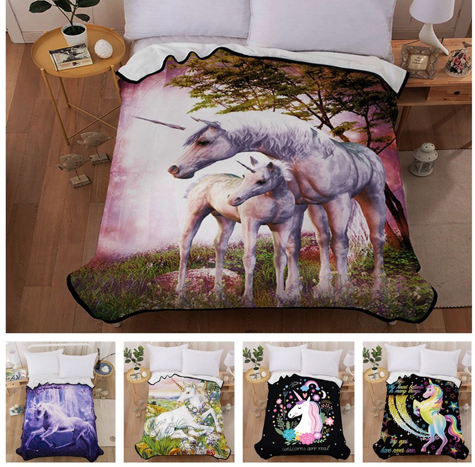 3D Dream Unicorn Blanket Short Plush Throw Blanket Soft Warm Bed Sheets