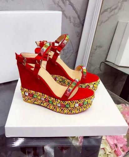 ladies red wedges