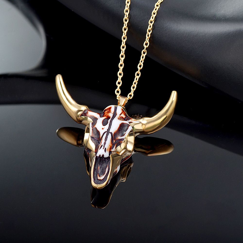 boho trend bull skull Pearl necklace