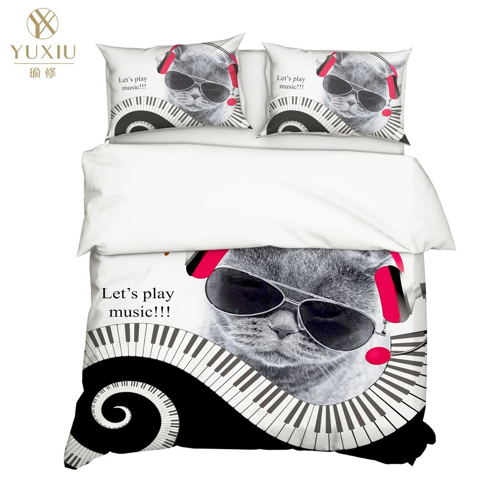 Yuxiu 3d Bedding Set Animal Cool Cats Blue Duvet Covers Sets Bed
