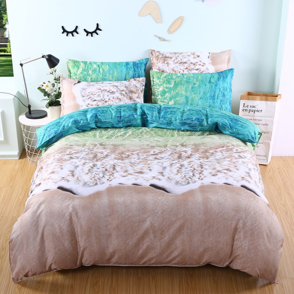 Gift Beautiful Green Sea Beach Print Adult Children Bedding Set