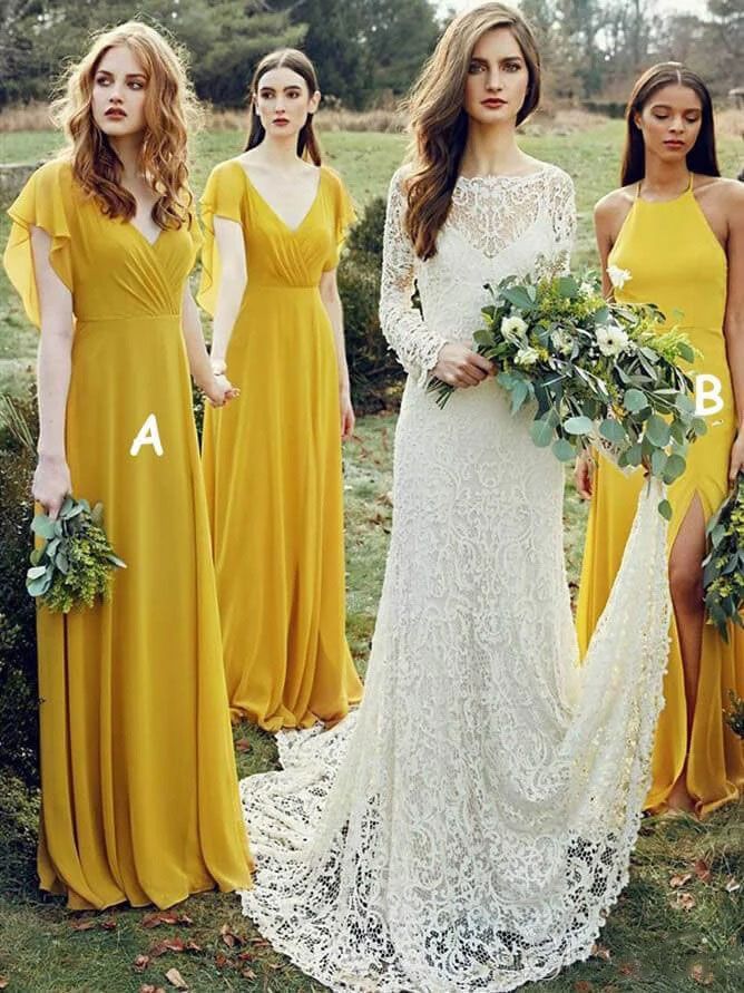 grey and yellow bridesmaid dresses