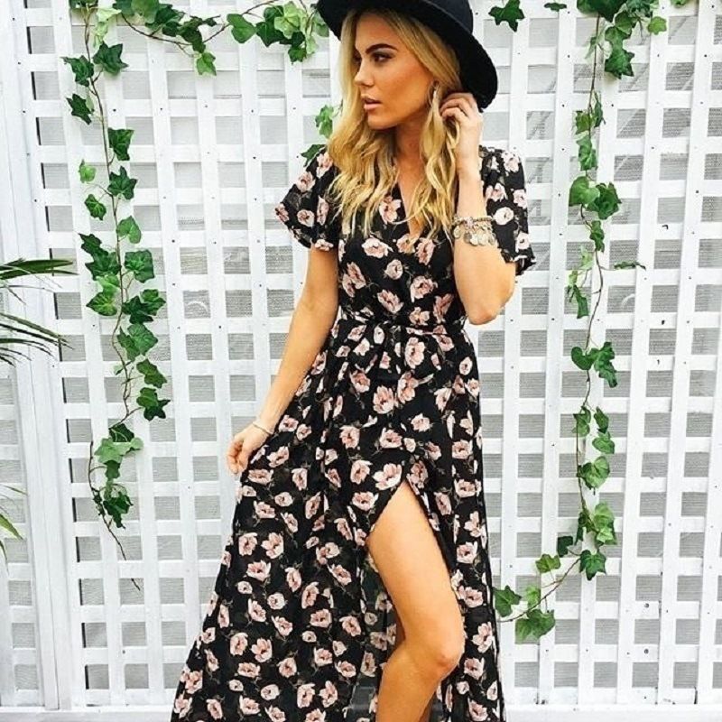 ladies floral wrap dress