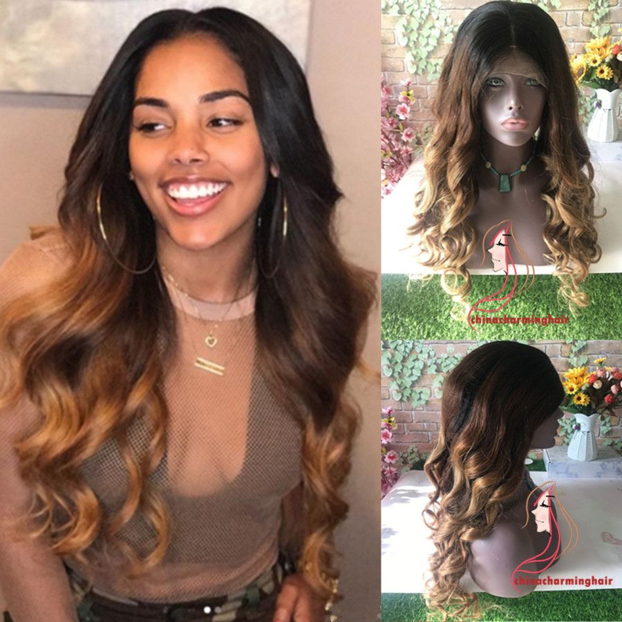 Ombre Lace Front Wigs 1bt4t27 Dark Brown Hair With Blonde