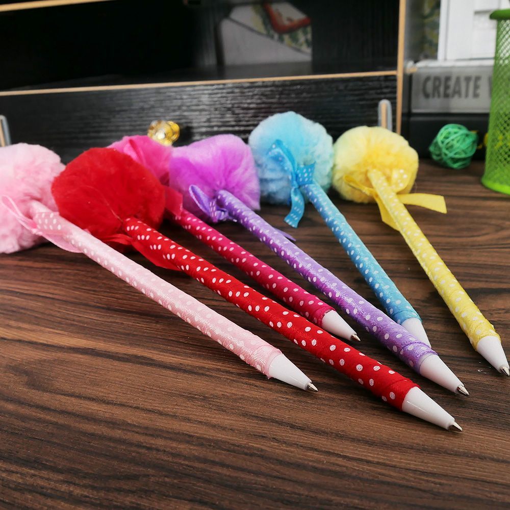 Cute Plush Fur Ball Pens School Office Ballpoint Pen Girl Stationery-Supplies!