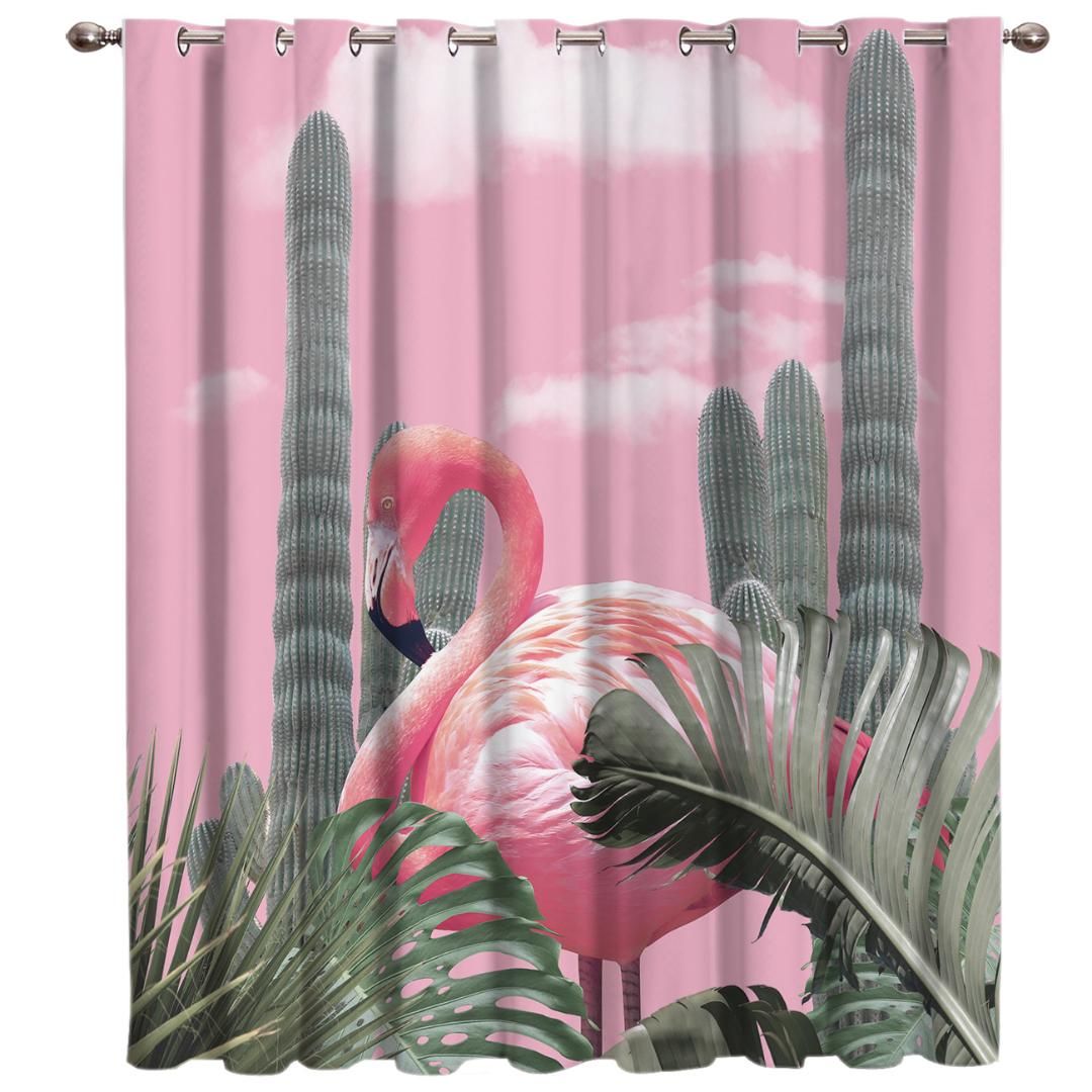 2019 Flamingos And Tropical Plants Room Curtains Large Window