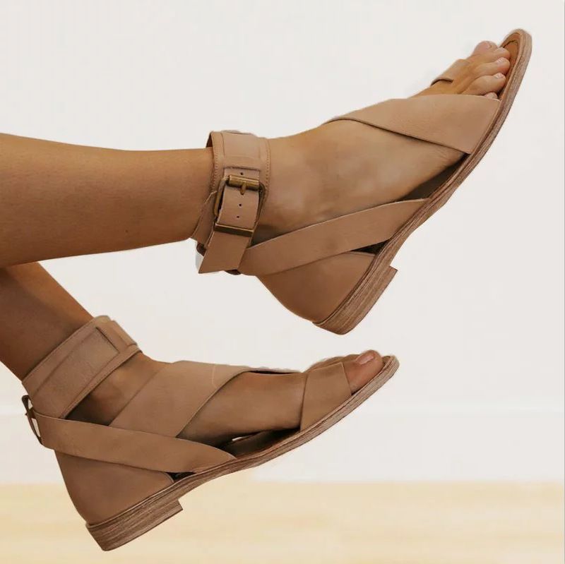 Sandalias planas de la comodidad del estilo romano de la PU de las mujeres de los zapatos de verano S95