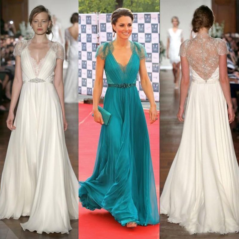 Kate Middleton In Jenny Packham Lace Chiffon Evening Dresses With