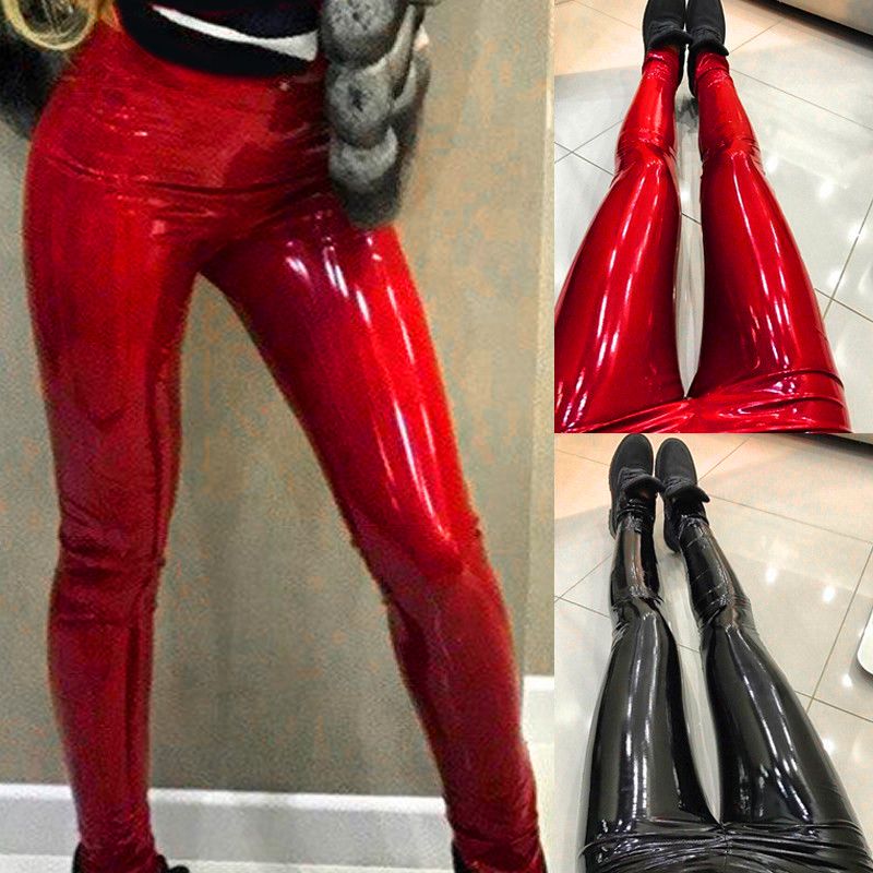 red patent leather leggings
