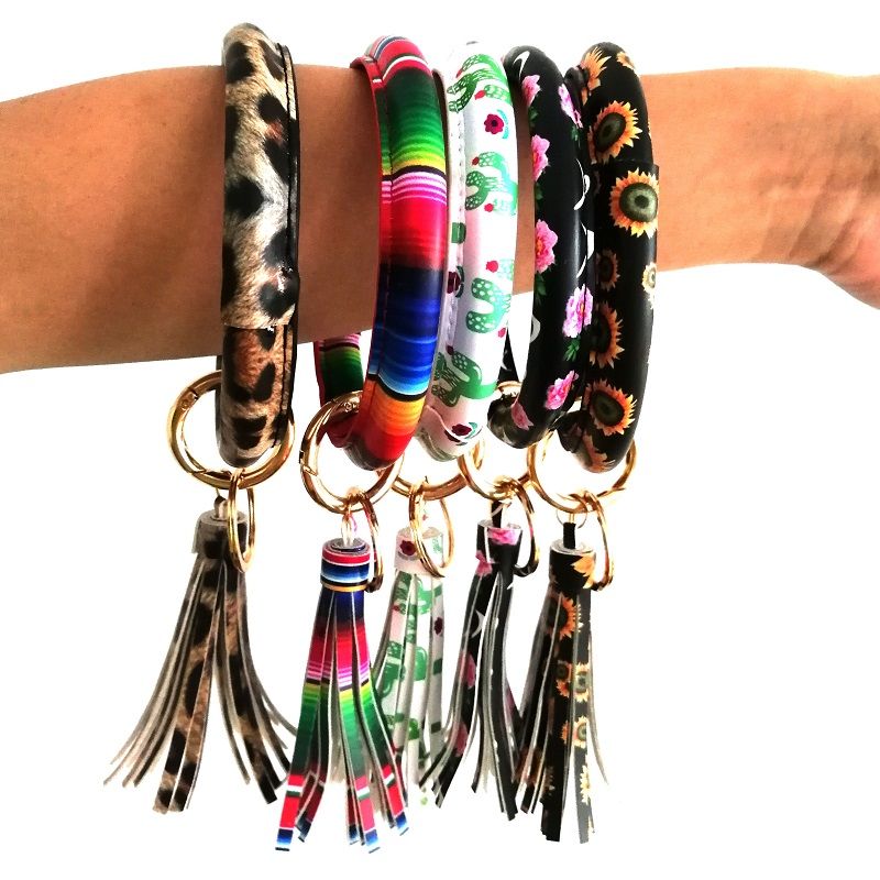 Print Pu leather Big O Key Ring Wrist Strap Personalize O Keychain Loop Bangle