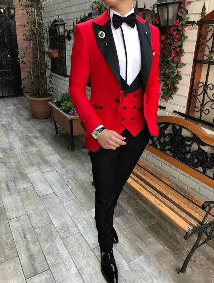 Compra Forma De Vestir Slim Fit Rojo Novio Esmoquin Negro Pico Solapa De  Los Padrinos De Boda Para Hombre Hombre Chaqueta De La Chaqueta 3 Piezas  Traje Chaqueta + Pantalones + Chaleco +