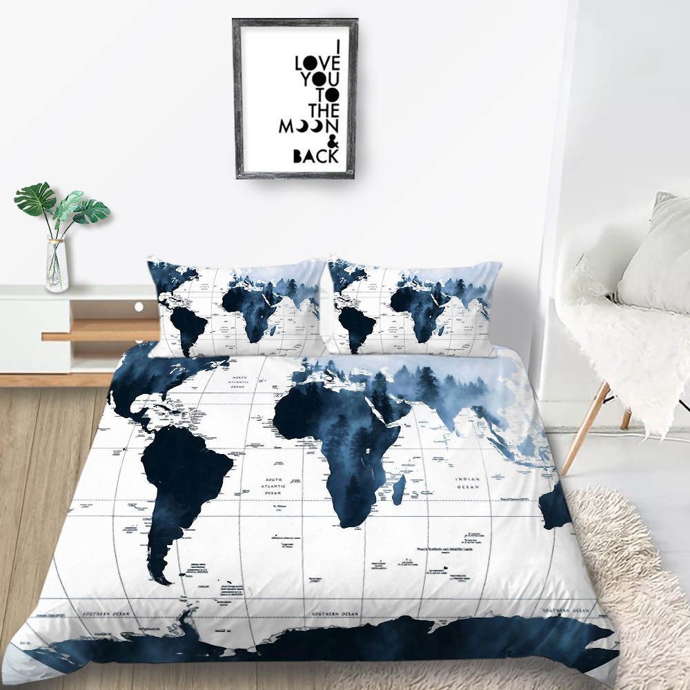 World Map Bedding Set Geographical Creative Fresh 3d Duvet Cover