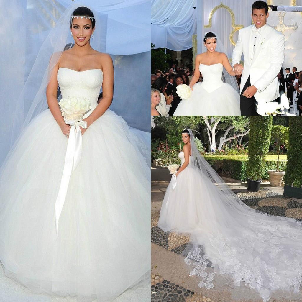 Compra Kim Kardashian Vestidos De Novia Bola Hinchada Bola Sin Tirantes  Tulle Dream Princess Celebrity Boda Formal Bridal Party Bats Barato |  Entrega Rápida Y Calidad | Es.Dhgate