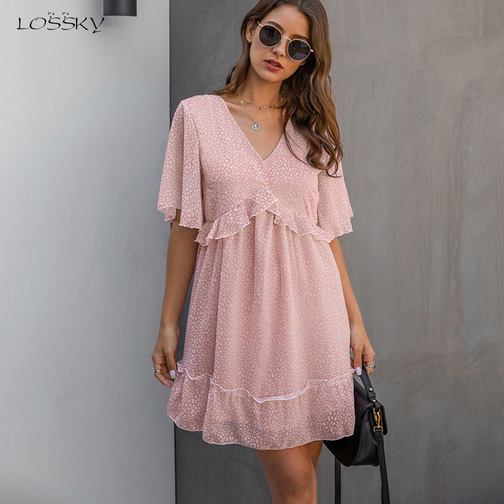 pink flowy dress short