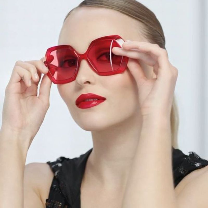 red hexagon sunglasses