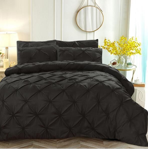 Luxury Duvet Cover Set Pinch Pleat Bedding Sets Solid Color Pleat