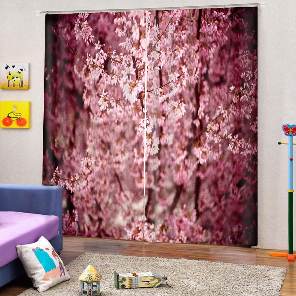 2019 Custom 3d Curtains Pink Plum Flower Scenery Blackout Curtain