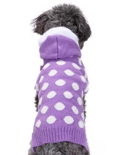 2019 Pet Dog Clothes Purple White Dots With Cap Sweater Dog