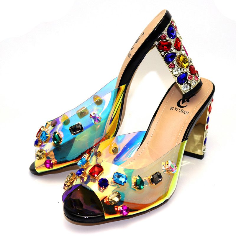 de tacón alto de las mujeres africanas, italianos zapatos de cristal decoradas con pequeñas