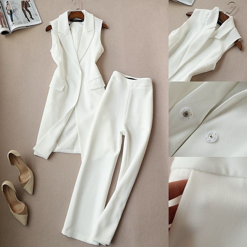 ericdress botón liso solapa blanco traje de mujer chaleco y pantalones  conjuntos de dos piezas 14213855 - Ericdress.com