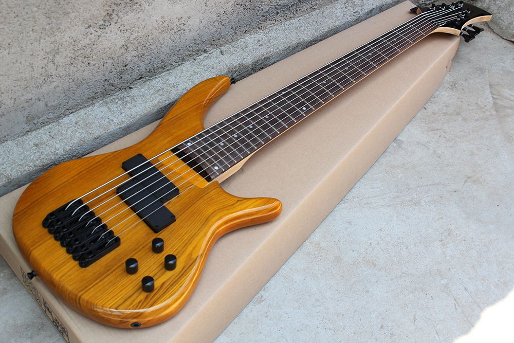 Factory Custom Yellow 7 Strings Electric Bass Guitar With Ash Body