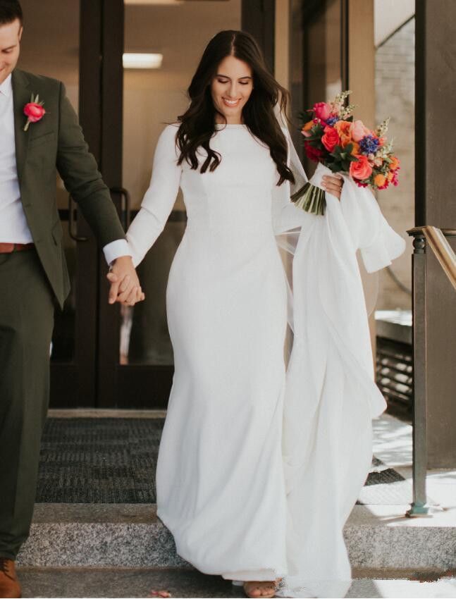 Compra 2019 Simple Crepe Sirena Vestidos De Novia Modestos Mangas Largas  Elegantes Mujeres Occidentales Del País LDS Vestidos De Novia Modestos A  Medida Barato | Entrega Rápida Y Calidad | Es.Dhgate