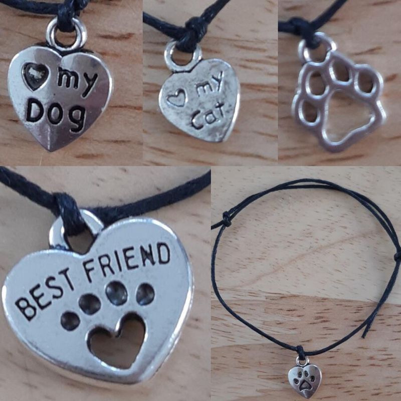 Cute Best Friend Heart Charms Bracelet Animal Cat Dogs Paw Bracelets
