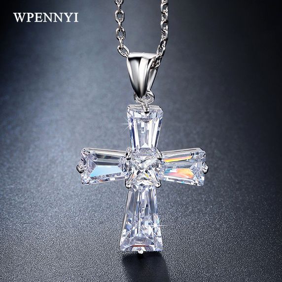 Sparkling Crystal Cross Necklace Clear 