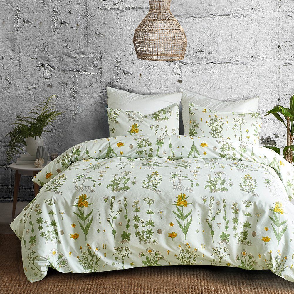 2020 Botanical Duvet Cover Set 2 Yellow Flowers And Green