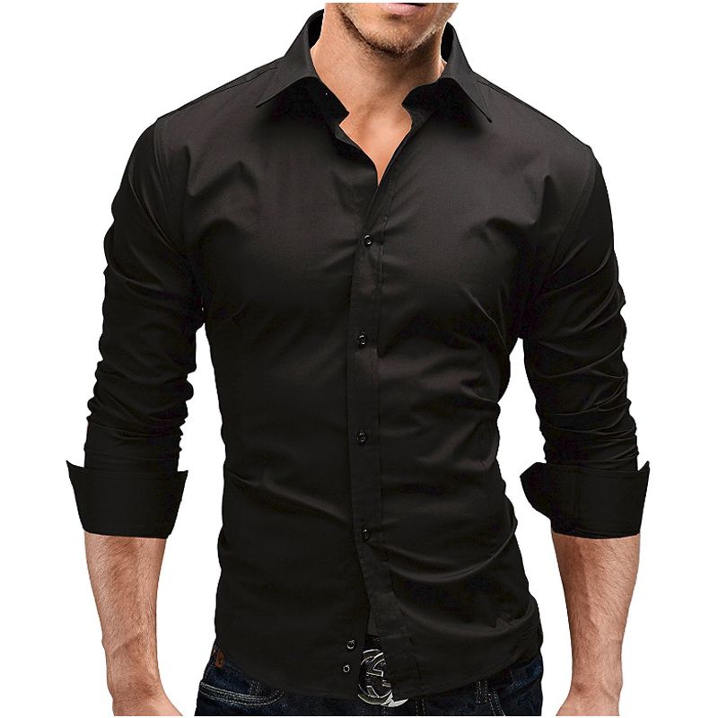 2018 Marca de moda para hombre Camisa de manga larga Tops Casual Color sólido Camisas