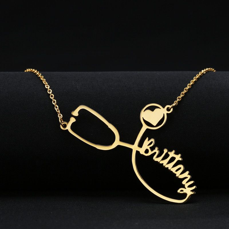 Wholesale Men Chain Gold Custom Name Necklace Stethoscope Engraved