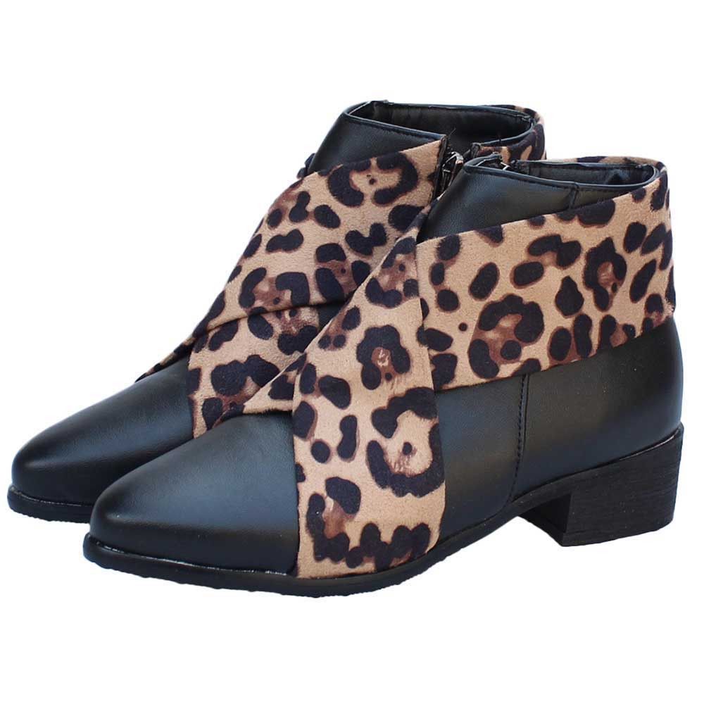 low heel leopard ankle boots