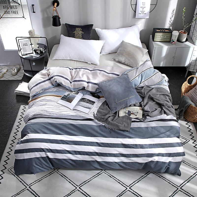 2019 Blue Stripes 100 Cotton Duvet Cover Comforter Quilt Case