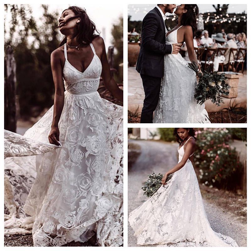 rose lace wedding dress