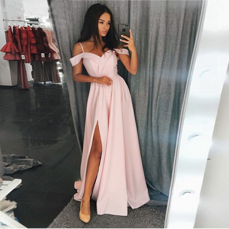 Mangas Vestidos Spaghetti Cetim Vestido De Formatura Longo Rosa Prom Dress  Com Dividir Prom Vestido Longos Vestidos Elegantes De Honeywedding, $588,03  | Pt.Dhgate.Com