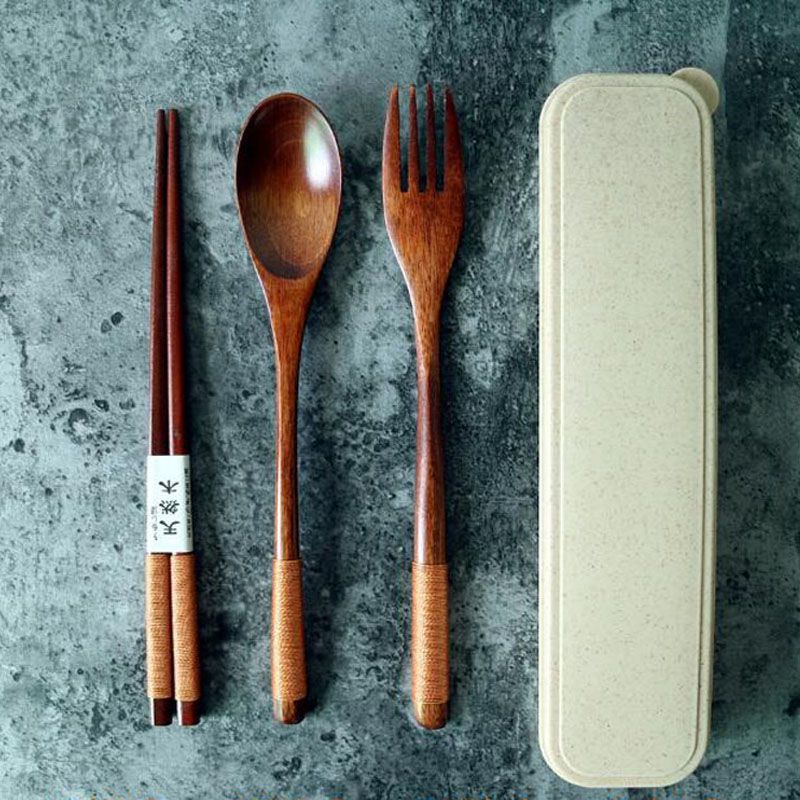 Wood Tableware Wooden Cutlery Sets Travel Dinnerware Suit Environmental New 