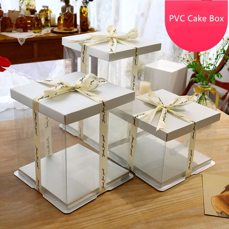 Gift Wrap 2021 White Paperboard Transparent Cake Box 6/8