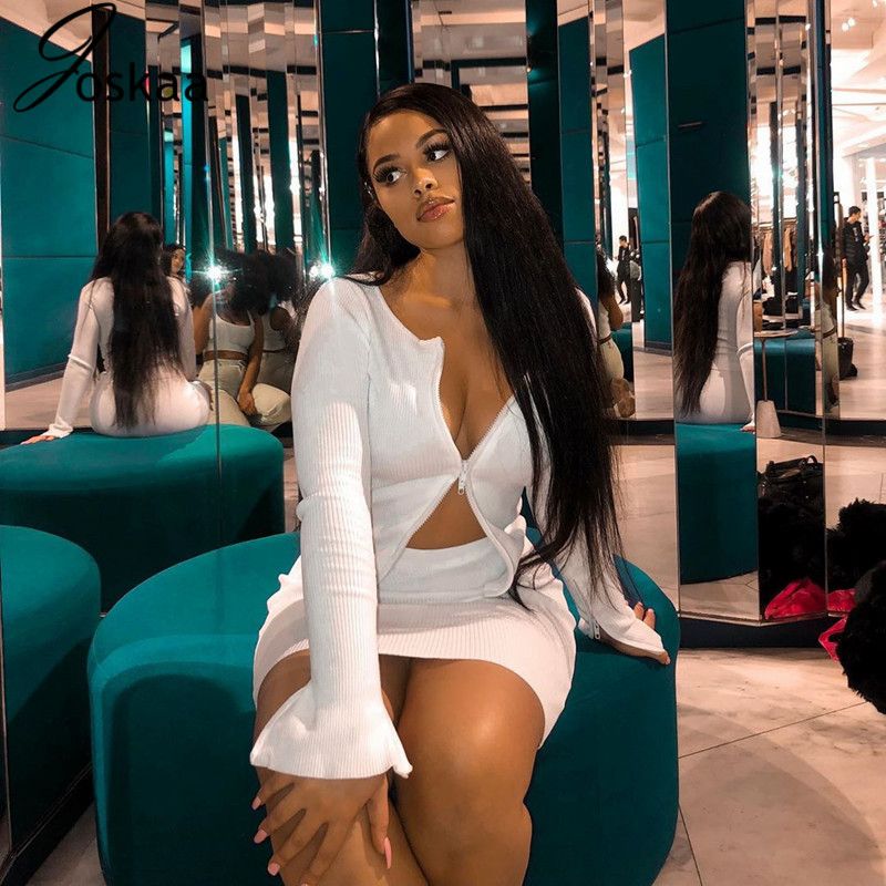 Joskaa Knitted Set Outfits Women Sexy 