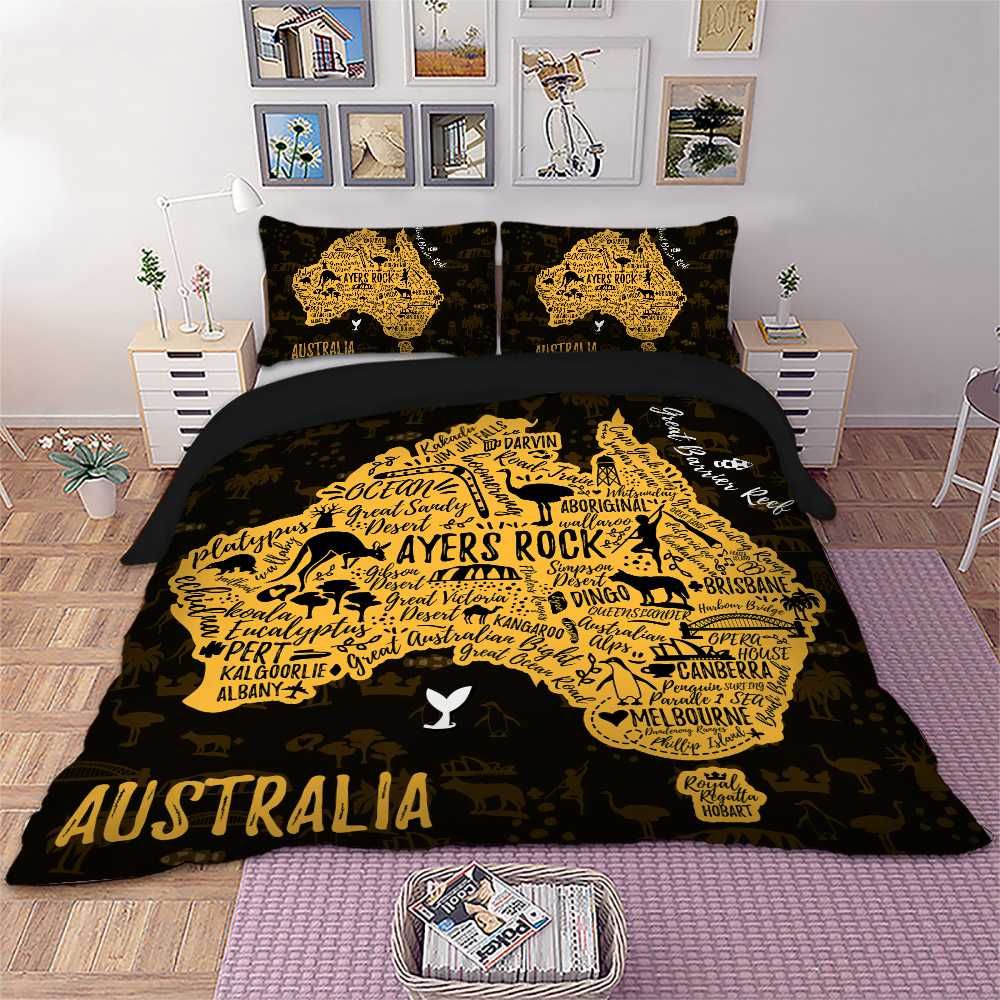 Australia Map Bedding Set Geometric Duvet Cover Pillowcase Twin