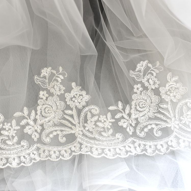 Sale by yard white french bridal veil embroidery lace fabric trim