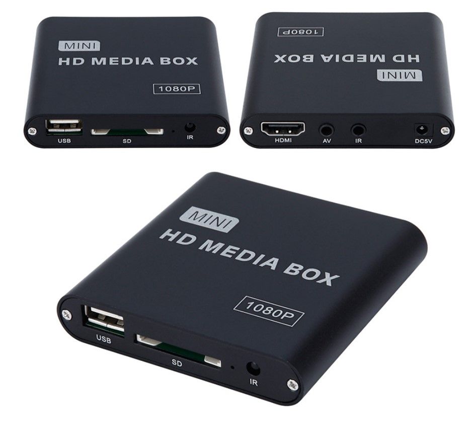Eboxer Reproductor Multimedia HD HDMI Mini 1080p Ultra HDMI Reproductor de Video Digital con Control Remoto IR Soporte MMC RMVB MP3 AVI MKV USB Drives y Tarjetas SD A Negro 