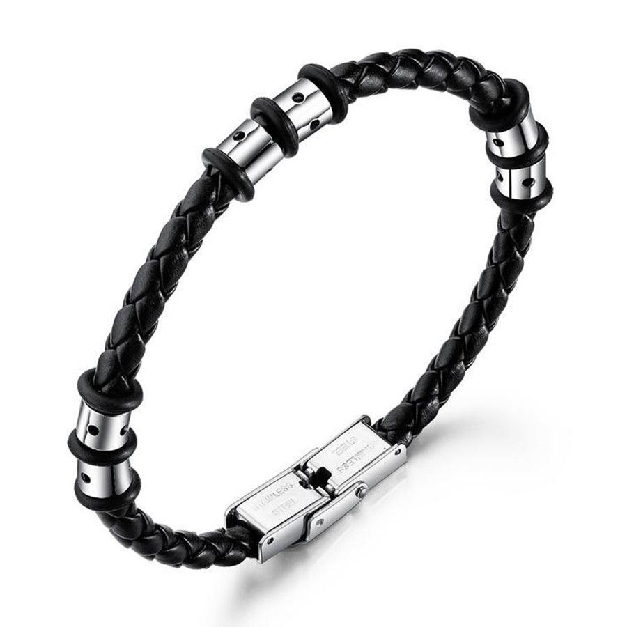 mens fashion jewelry charm leather cuff infinity bracelet black handmade woven design punk hip hop men boy lucky leather bracelet for gift charmed lucky design for man
