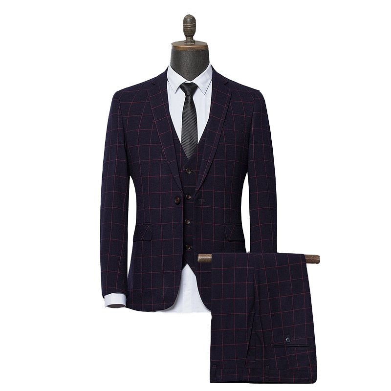 2020 2019 New Red Plaid Suit Men Slim Fit Prom Suit Mens Business
