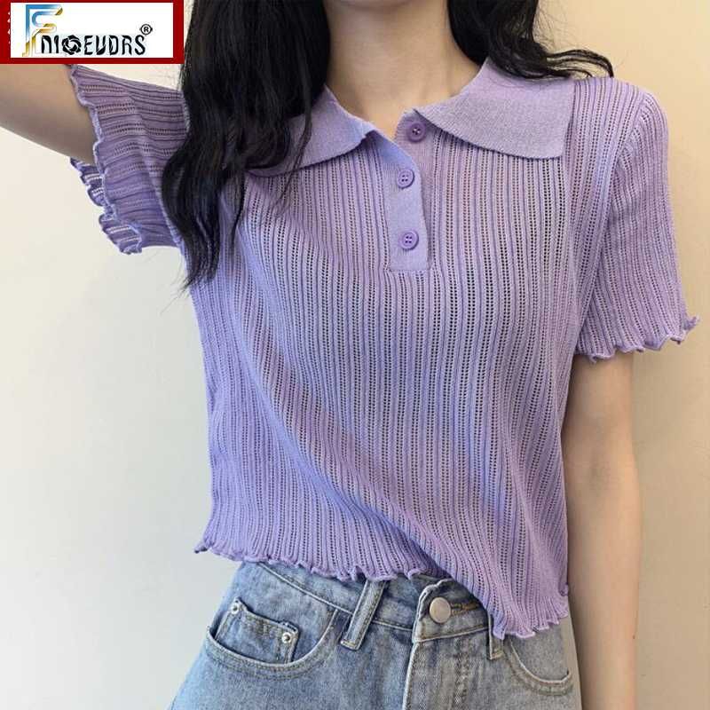 Compra Polos De Mujer Llegada Verano 2021 Ropa De Moda Coreana Mujeres  Casual Ventilato Botón De Tejido Arriba Acrílico Top Corto Camiseta 591  Barato | Entrega Rápida Y Calidad | DHgate Spain \u0026 Mexico