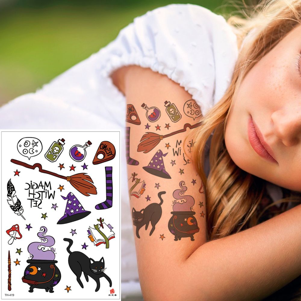 Halloween Small Black Cat Temporary Tattoo Sticker Broom Psychic Pumpkin Body Art Decal Designs for Male Female Arm Neck Hands Wrist Tattoos Halloween Small Black Cat Temporary Tattoo Sticker Broom Psychic Pumpkin Body Art Decal Designs for Male Female Arm Neck Hands Wrist Tattoos