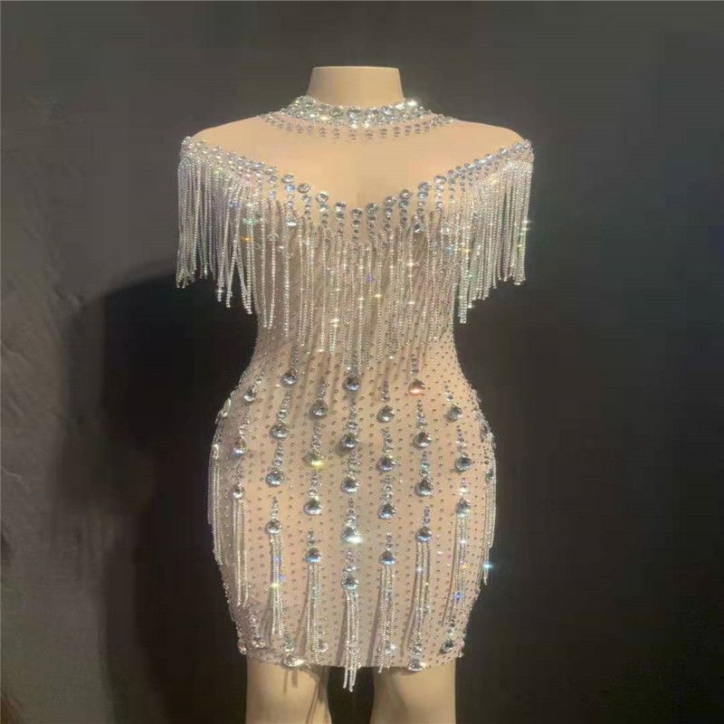 2020 T70 Female Pole Dance Rhinestone Dress Crystals Hip Skirt Eveing