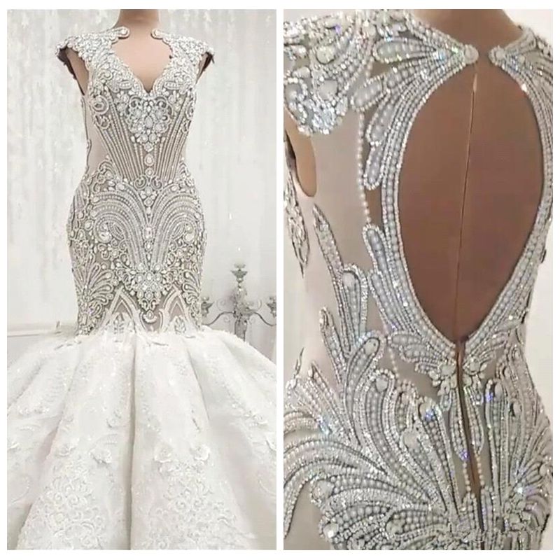2021 Luxury Bling Bling Crystals Mermaid Wedding Dresses Sexy Open Back Bridal Gowns Sleeveless