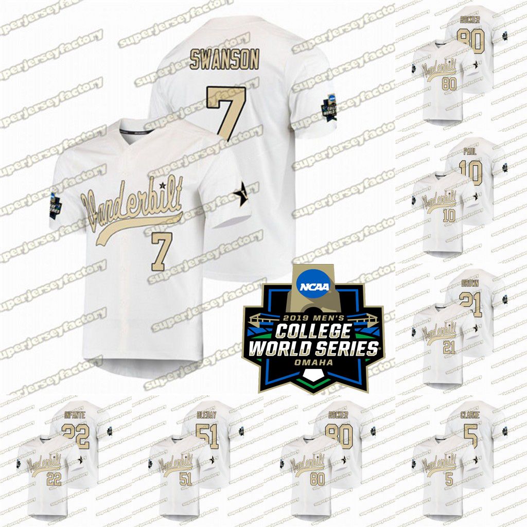 2021 Vanderbilt Commodores CWS 7 Dansby Swanson Jerseys 51 J.J. Bleday