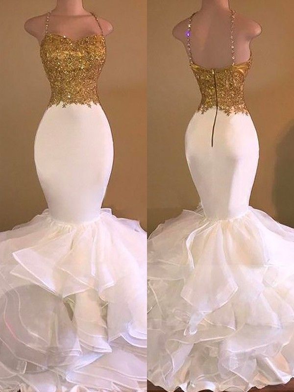white mermaid prom dress