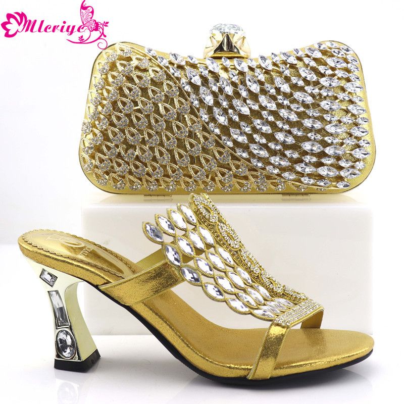 gold shoes and handbag